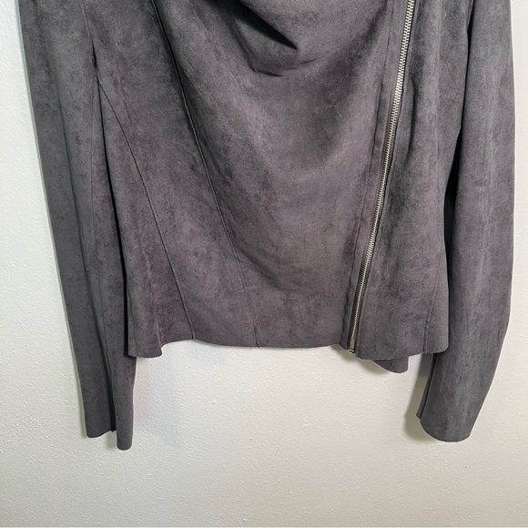 Blank NYC Faux Suede Drape Front Jacket Moto Asymmetric Zip Gray S - Picture 7 of 13